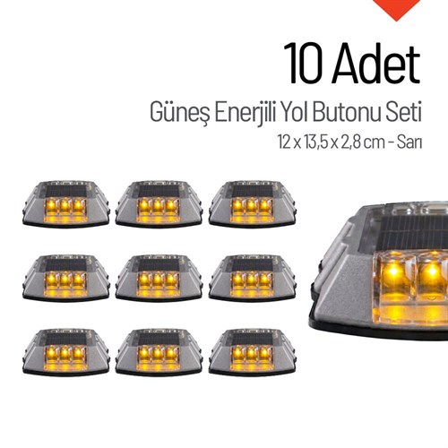 10lu Set Sarı Solar Çakar Yol Butonu, Poliüretan Taban