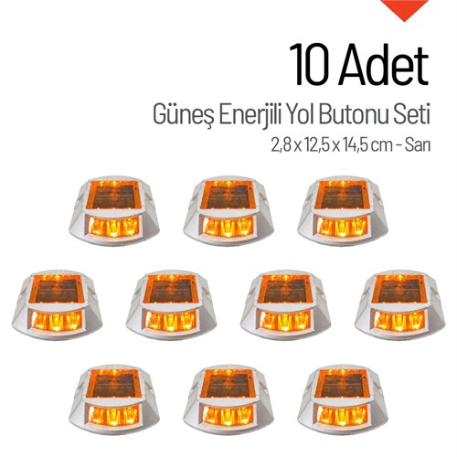 10lu Set Sarı Solar Yol Butonu 3+3 Ledli