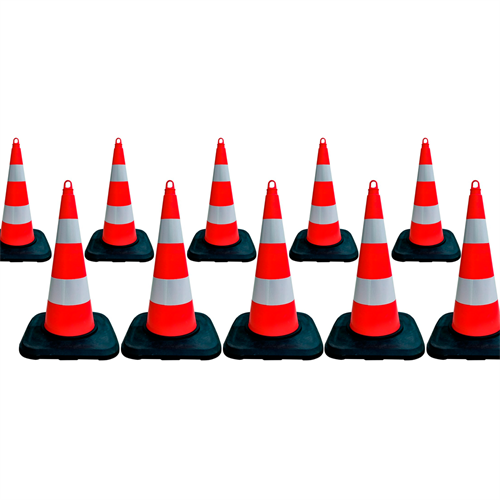 10lu TPE Trafik Konisi Seti 75 cm Çift Reflektifli - Ağırlıklı  Trafik Dubası