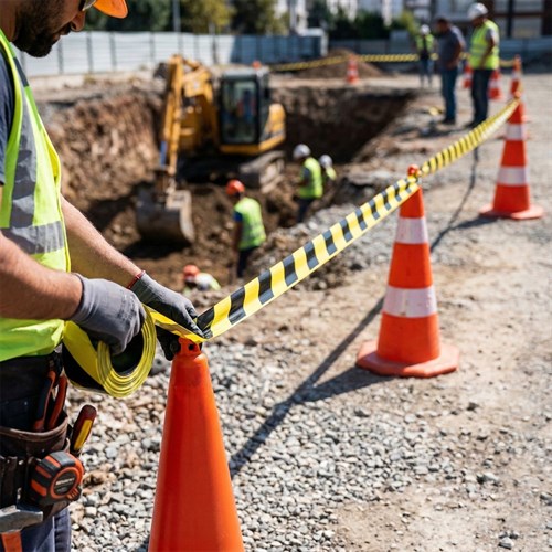 4 Adet Emniyet Şeridi Sarı-Siyah 500 m, İkaz Bandı, Güvenlik Şeridi