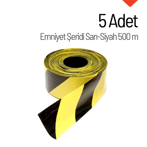 5 Adet Emniyet Şeridi Sarı-Siyah 500 m, İkaz Bandı, Güvenlik Şeridi