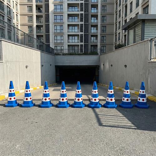 5 Adet Kedi Gözlü Mavi Altıgen Trafik Konisi 65 cm Ağırlıklı Trafik Dubası Seti