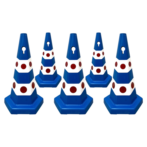 5 Adet Kedi Gözlü Mavi Altıgen Trafik Konisi 65 cm Ağırlıklı Trafik Dubası Seti