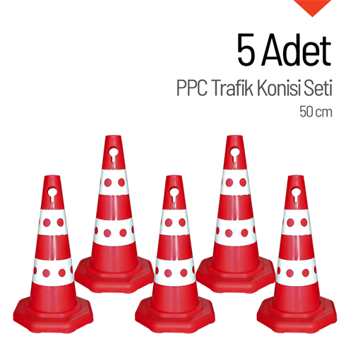 5 Adet PPC Trafik Konisi 50 cm Trafik Dubası Seti
