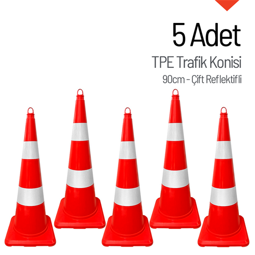 5 Adet TPE Trafik Konisi 90 cm Çift Reflektifli Trafik Dubası Seti