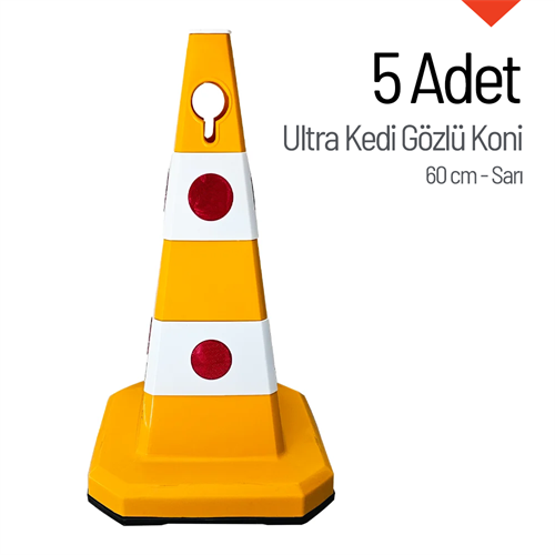 5 Adet Ultra Kedi Gözlü Koni Sarı Ağırlıklı 60 cm Trafik Dubası