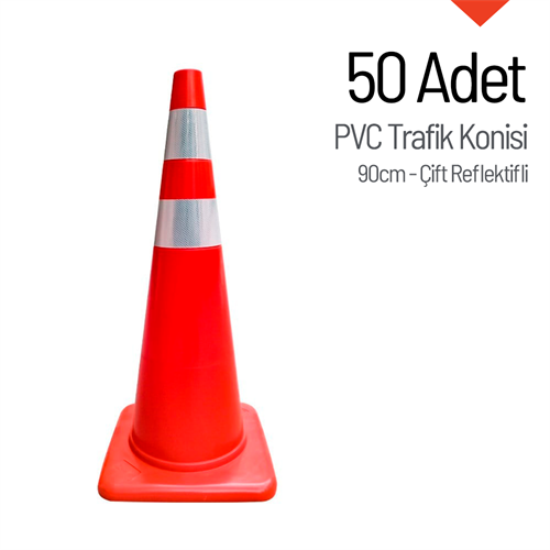 50li PVC Trafik Konisi Seti 90 cm Çift Reflektifli 