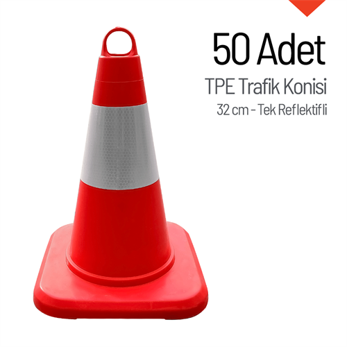 50li TPE Trafik Konisi Seti 32 cm Tek Reflektifli Trafik Dubası