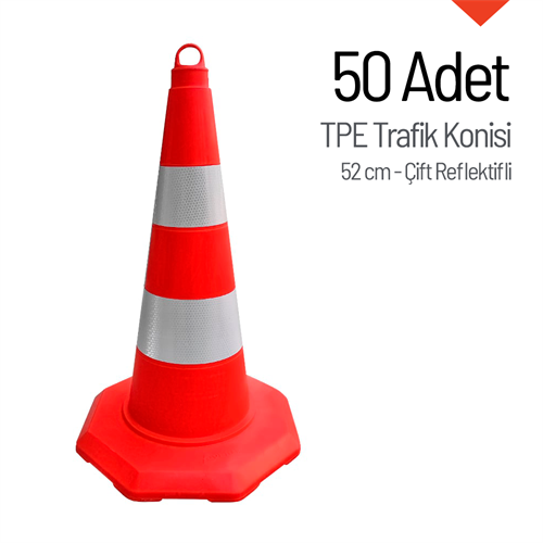 50li TPE Trafik Konisi Seti 52 cm Çift Reflektifli Trafik Dubası
