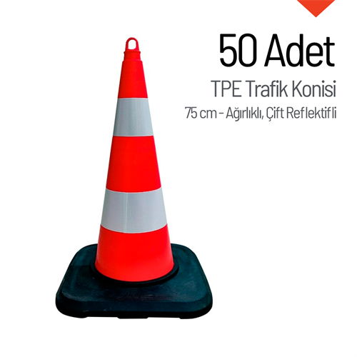 50li TPE Trafik Konisi Seti 75 cm Ağırlıklı Çift Reflektifli Trafik Dubası