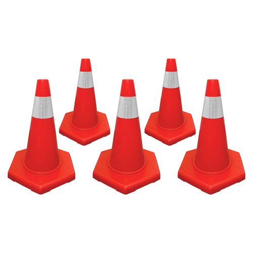 5li PVC Trafik Konisi Seti 50 cm Tek Reflektifli - Ağırlıksız Trafik Dubası