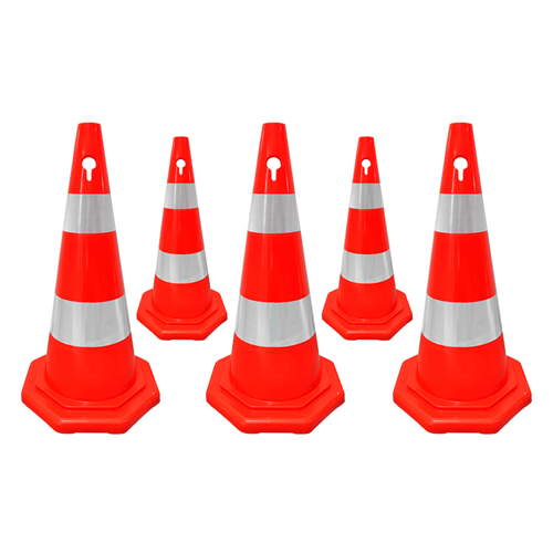 5li PVC Trafik Konisi Seti 70 cm Çift Reflektifli Sekizgen Trafik Dubası