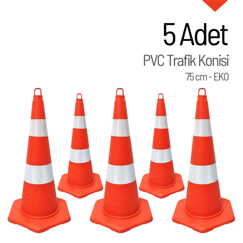 5li EKO TPE Trafik Konisi Seti 75 cm - Ağırlıksız Trafik Dubası