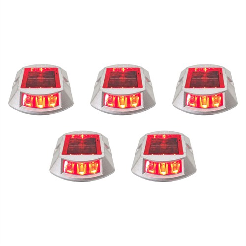 5li Set Kırmızı Solar Yol Butonu 3+3 Ledli