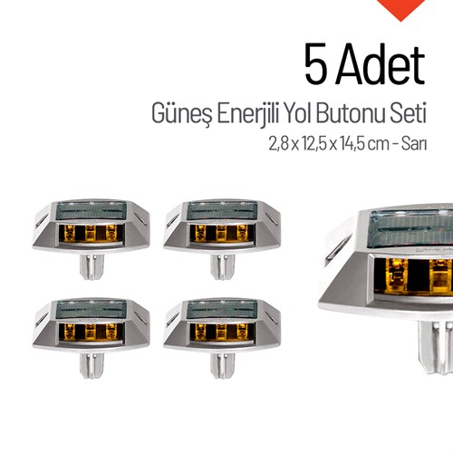 5li Set Sarı Güneş Enerjili Çakar Yol Butonu, Ankrajlı