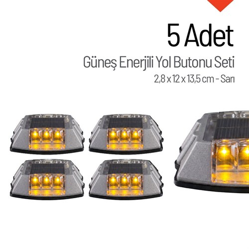 5li Set Sarı Solar Çakar Yol Butonu, Poliüretan Taban