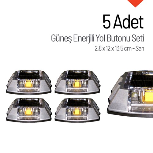 5li Set Sarı Solar Çakar Yol Butonu, Poliüretan Taban