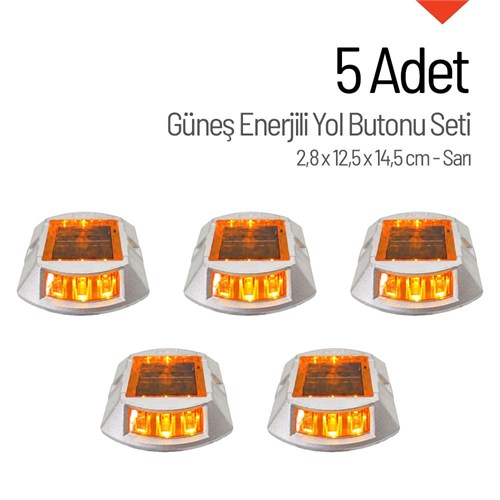 5li Set Sarı Solar Yol Butonu 3+3 Ledli