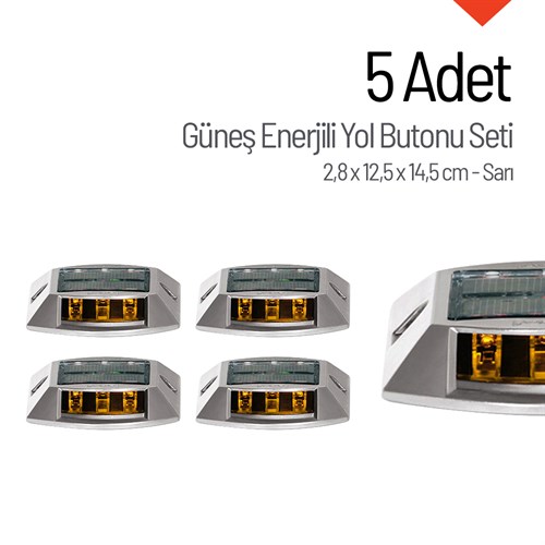 5li Set Sarı Solar Yol Butonu 3x3 Ledli