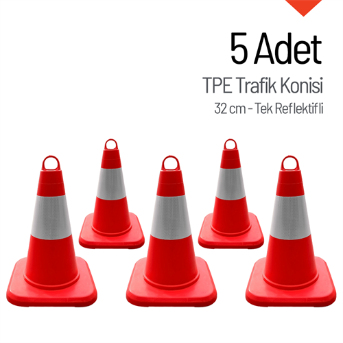 5li TPE Trafik Konisi Seti 32 cm Tek Reflektifli Trafik Dubası