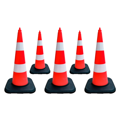 5li TPE Trafik Konisi Seti 90 cm Ağırlıklı Çift Reflektifli Trafik Dubası