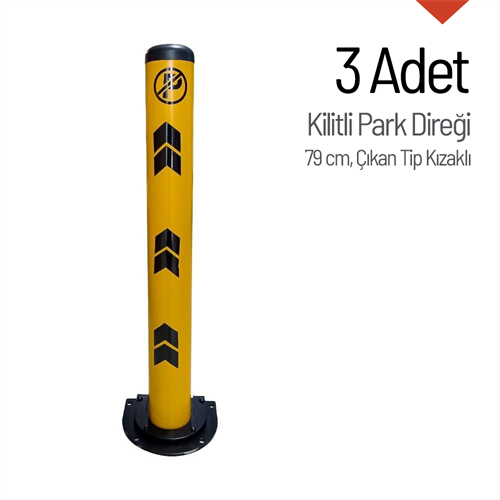 Ağır Hizmet Kilitli Park Direği 79 cm, Çıkan Tip Kızaklı Otopark Bariyeri 3 Adet