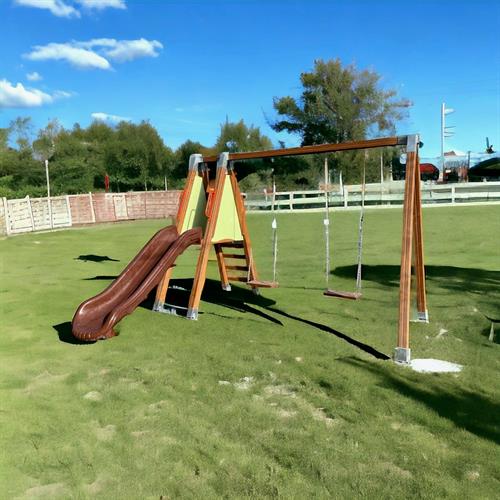 Ahşap Çocuk Parkı SG0938, Tek Kaydıraklı ve İkili Salıncaklı Model
