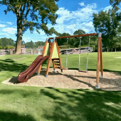 Ahşap Çocuk Parkı SG0938, Tek Kaydıraklı ve İkili Salıncaklı Model