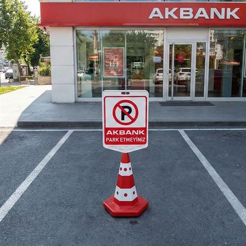 Akbank Park Etmeyiniz Logo Çift Taraf Baskı Kedi Gözlü Ağırlıklı Koni Seti Trafik Dubası