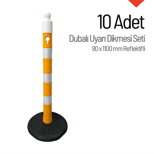 10lu Kauçuk Tabanlı Sarı Uyarı Dikmesi, 3 Reflektifli - 110 x 8 cm