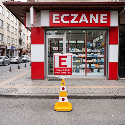 Eczane Önü Park Yapılmaz Konisi - Sarı Trafik Dubası - Çift Taraf Baskı