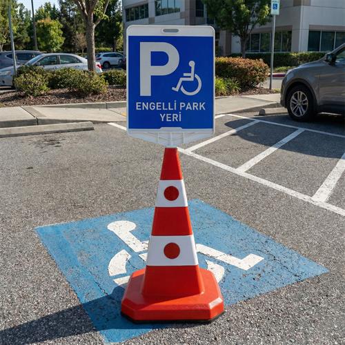 Engelli Park Yeri Çift Taraf Baskı Ultra Kedi Gözlü Ağırlıklı Trafik Koni Seti Trafik Dubası