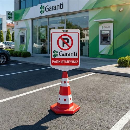 Garanti Bankası Logo Çift Taraf Baskı Trafik Koni Seti Trafik Dubası