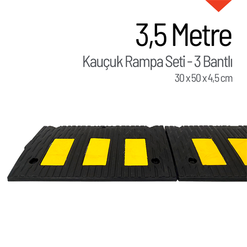 Kauçuk Rampa Set, Otopark Rampası, Kaldırım Rampası 30 x 50 x 4,5 cm - 3 Bantlı - 3,5 Metre