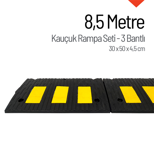Kauçuk Rampa Set, Otopark Rampası, Kaldırım Rampası 30 x 50 x 4,5 cm - 3 Bantlı - 8,5 Metre