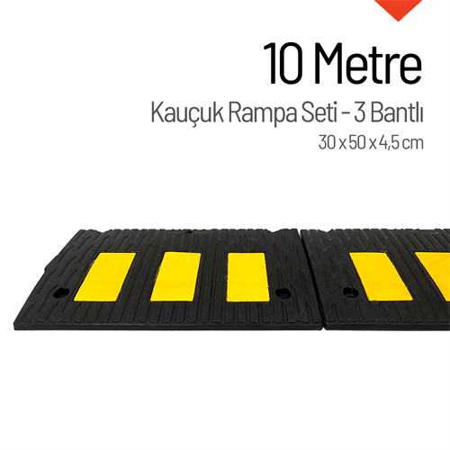 Kauçuk Rampa Set, Otopark Rampası, Kaldırım Rampası 50x30x4,5 cm - 3 Bantlı - 10 Metre