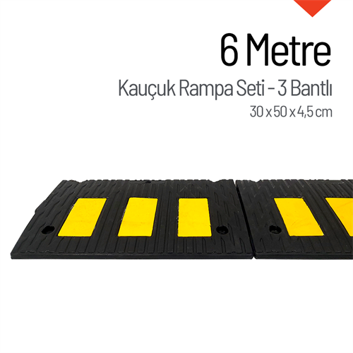 Kauçuk Rampa Set, Otopark Rampası, Kaldırım Rampası 50x30x4,5 cm - 3 Bantlı - 6 Metre