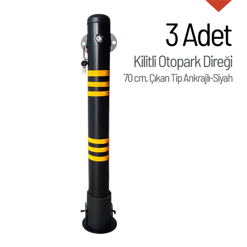 Kilitli Otopark Direği 70 cm, Çıkan Tip Ankrajlı Park Bariyeri 3 Adet