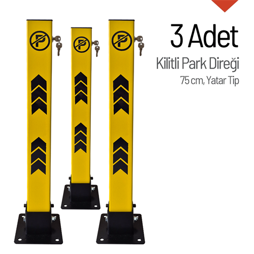 Kilitli Otopark Direği 75 cm, Yatar Tip Park Bariyeri 3 Adet