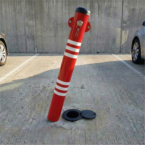 Krımızı Kilitli Otopark Direği 70 cm, Çıkan Tip Ankrajlı Park Bariyeri