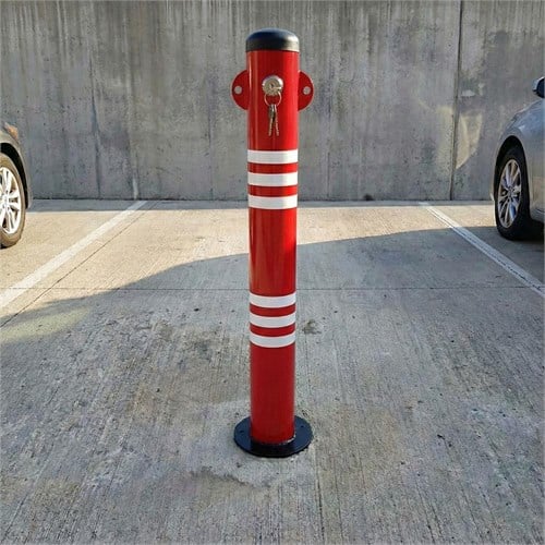 Krımızı Kilitli Otopark Direği 70 cm, Çıkan Tip Ankrajlı Park Bariyeri