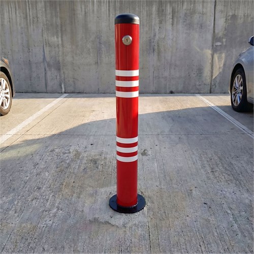 Krımızı Kilitli Otopark Direği 70 cm, Çıkan Tip Ankrajlı Park Bariyeri