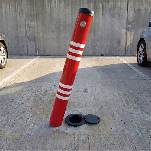Krımızı Kilitli Otopark Direği 70 cm, Çıkan Tip Ankrajlı Park Bariyeri