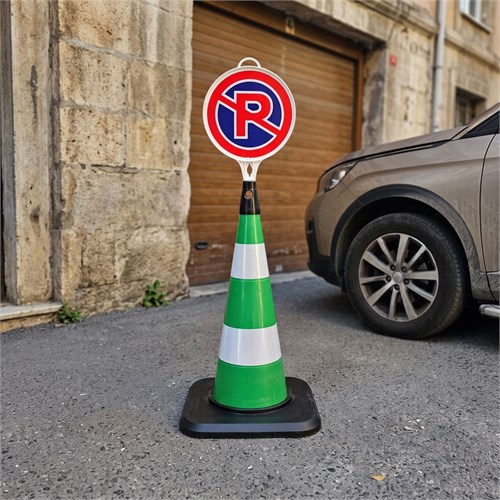 Park Yasaktır Levhalı Ağır Taban 75 cm Yeşil Trafik Konisi Seti