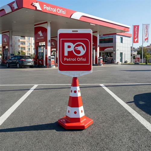 Petrol Ofisi Logo Çift Taraf Baskı Trafik Koni Seti Trafik Dubası