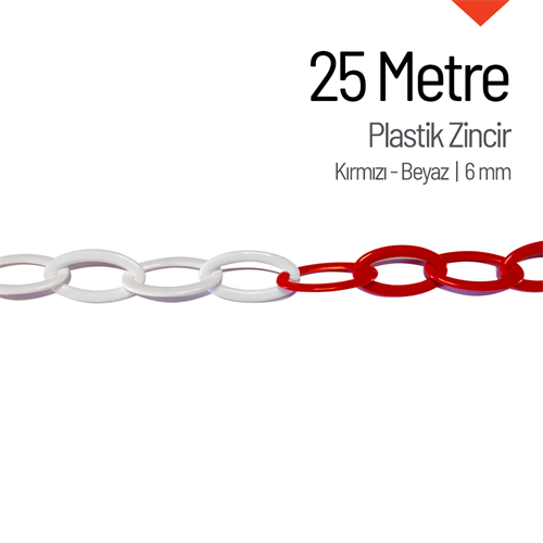 Plastik Zincir 6mm Kırmızı-Beyaz 25 m