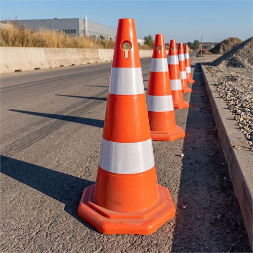 PVC Trafik Konisi 70 cm Çift Reflektifli Sekizgen Trafik Dubası