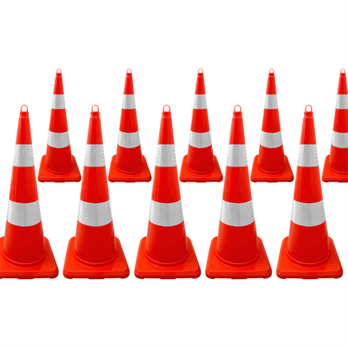 10 Adet PVC Trafik Konisi 90 cm Çift Reflektikli - Ağırlıksız Trafik Dubası