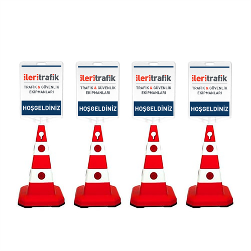 Şirkete Özel Logo Çift Taraf Baskı Ultra Kedi Gözlü Ağırlıklı Trafik Koni 4 Adet Trafik Dubası