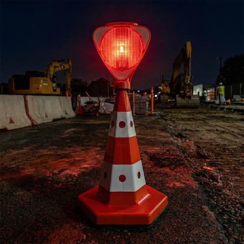 Solar Kırmızı Üçgen Flaşörlü Klasik Kedi Gözlü Trafik Konisi Seti
